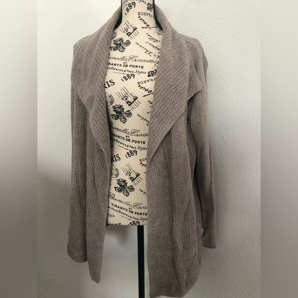 Barefoot Dreams Tan Cardigan Sweater Open-Front Knit